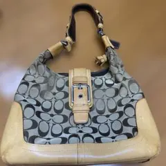 コーチ シグネチャー ワンショルダーバッグ スエード キャンバス