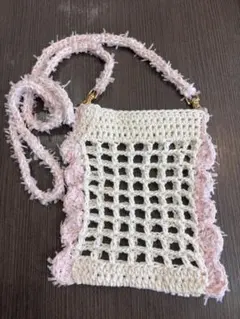 コットン　スマホショルダーバッグ　かぎ編み