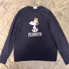 《ピーナッツ》スヌーピーアップリケ付き長袖パーカー【L】ブラック　裏地パイル