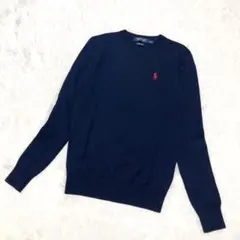 【ポロゴルフラルフローレン】クールネックニット ウール ポニー刺繍 ネイビーのサムネイル