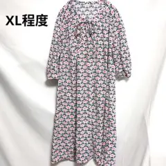XL碼 輕薄 春夏復古 圓形花紋 七分袖 長洋裝