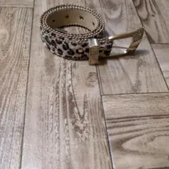 ヒョウ柄 ベルト 金色バックル