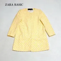 ザラベーシック　ノーカラーコート(S)市松模様　個性派　比翼　大人可愛い　羽織