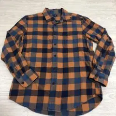 ユニクロ ネルシャツ チェック柄 オレンジ ブルー ブラウン 長袖　Mサイズ