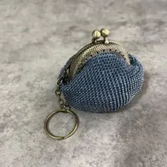 NEW孔雀青〜ビーズがま口(口金5cmキーリング付き)