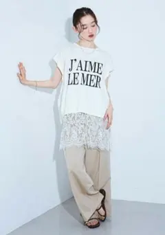15日まで値下げ！LAKOLE☆今期新作大人気 BIGロゴTEE 接触冷感☆白のサムネイル