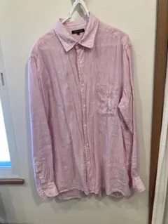 UNIQLO PREMIUM LINEN ピンクストライプシャツ XL