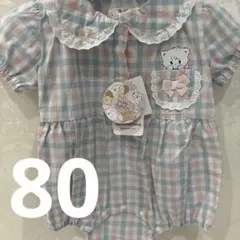 新品未使用タグ付き♡ねこ♡チェックロンパース♡80センチ♡mikko