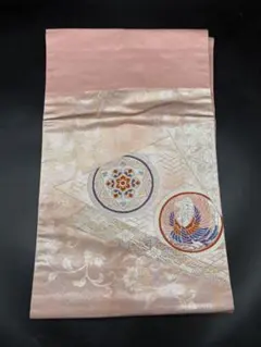 高級　正絹　洒落帯　名古屋帯　アンティーク　丸紋　鳳凰　金糸　254