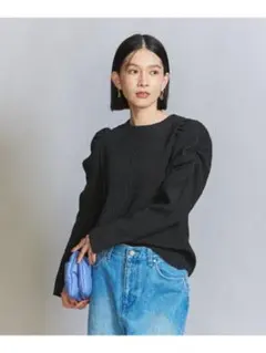 B&Y UNITED ARROWS ポリエステルジャカード パフスリーブブラウス