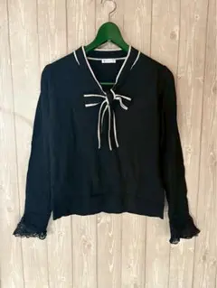 【9938】axes femme リボン付き黒長袖トップス Mサイズ