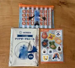 パペットスンスン　コラボ限定　スシロー　クリアポーチ&シール　ブルー