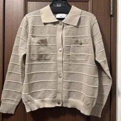 Vin ベージュ ストライプ編み カーディガン 38