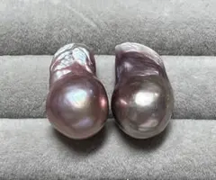 淡水パール　ベビー　オイスターパール　バロック　メタリックアボガド　2粒