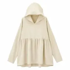 フード付きベージュラッシュガード　ぺプラムパーカー