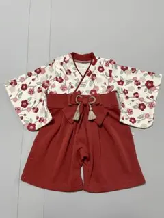 mocmof 袴ロンパース 70cm 花柄 赤