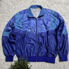 希少デザイン　チャンピオン トラックジャケット 総柄 ブルー ビッグロゴ O