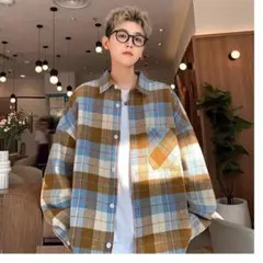 【SALE中！】チェックシャツ 韓国 ネルシャツ オーバーサイズ 流行 Lサイズ