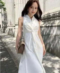 anuans ツイストギャザーワンピース　2025ss ネイビー　M ツイストギャザーワンピース