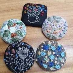 ハンドメイド 刺繍 ブローチ 5点セット