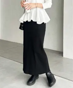 GeeRa -3kg見え！すっきりリブタイトロングスカート ブラック M 美品