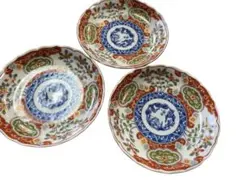 有田焼　飛鳥窯　赤絵　古伊万里　銘々皿　3枚セット　中皿　輪花皿　色絵染付　取皿