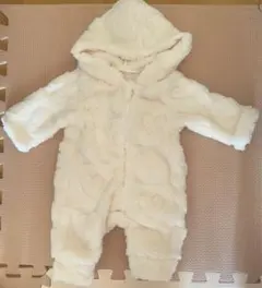 新生児　赤ちゃん　フリース ハート模様　ロンパース　アウター　ホワイト　もこもこ