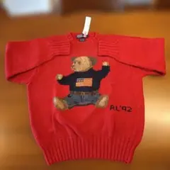 92年製ヴィンテージ☆ Poloベア コットンリネン手編みセーター