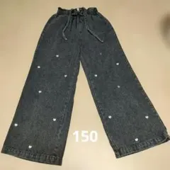ハート刺繍 デニムパンツ ブラック