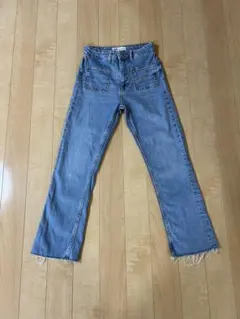 ZARA ライトブルー ストレート　デニム　切っぱなし　ジーンズ　34