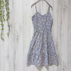 美品✨花柄キャミワンピース ミニ丈 ブルー フレア