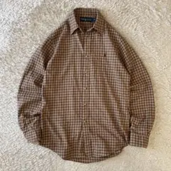 ラルフローレン 90s シャツ 長袖 S 茶 チェック