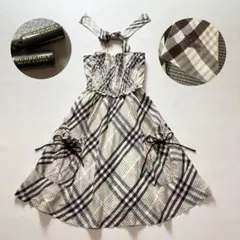 美品　バーバリーブルーレーベル　ホルターネック　ワンピース　リネン　ノバチェック