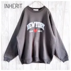 インヘリット クルーネックスウェット トレーナー ボカシロゴ 刺繍 裏起毛 L