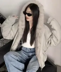 フェイクファーフードブルゾン/防寒中綿ジャケット