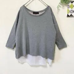 【グリーンレーベル】 レイヤード風カットソー M相当 薄手 7分袖 カジュアル