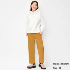 【GU】ランダムプリーツドローストリングパンツ　サテン　総ゴム　光沢　イエローS