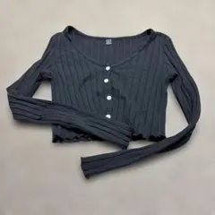 SHEIN ブラックリブ編みカーディガン