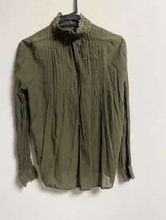 H&M オリーブグリーン フリル付き長袖シャツ