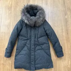 DouDou ファー付きグレーロングダウンショートコート