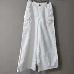 ホワイト ワイドレッグ ワークパンツ