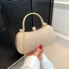 パーティーバッグ 結婚式 がま口 ラメ 2way ショルダーバッグ ゴールド