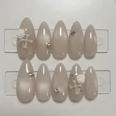 【現品】ネイルチップ 韓国風マグネット バラ シンプル ワンホン クロム 大人