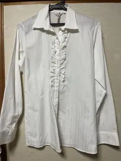 フリル付きホワイト長袖シャツ Lサイズ