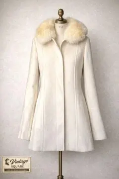 極美品 クレージュ アンゴラ混 フォックスファーコート 40 ホワイト イトキン