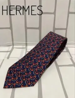 HERMES エルメス ネクタイ アンカー柄 ネイビー メンズ シルクのサムネイル