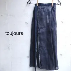 TOUJOURS リネンシルク　ラップスカート　ネイビーのサムネイル