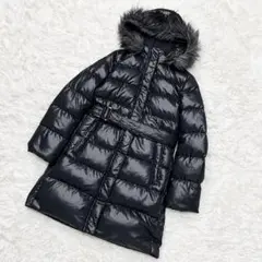 極上品 y2k オールドユニクロ ダウンコート ファー付き 光沢 黒 Lサイズ
