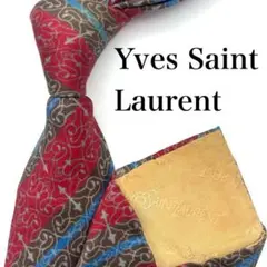 Yves Saint Laurent ネクタイ レッド 赤 ストライプ 総柄