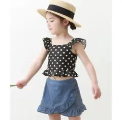 デビロック　女の子用水着セット 黒白水玉デザイン　120 セパレート